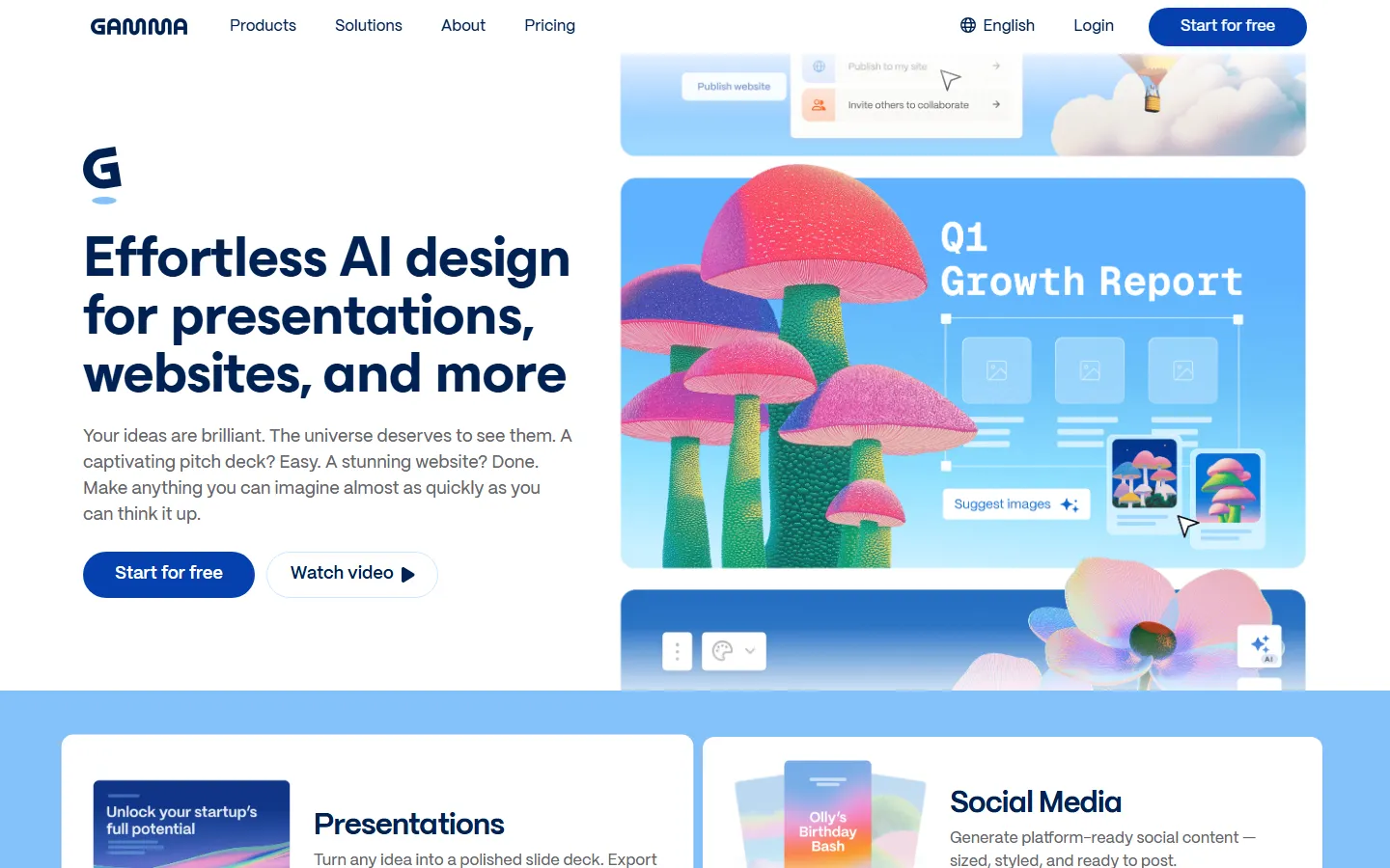 Presentation homepage screenshot